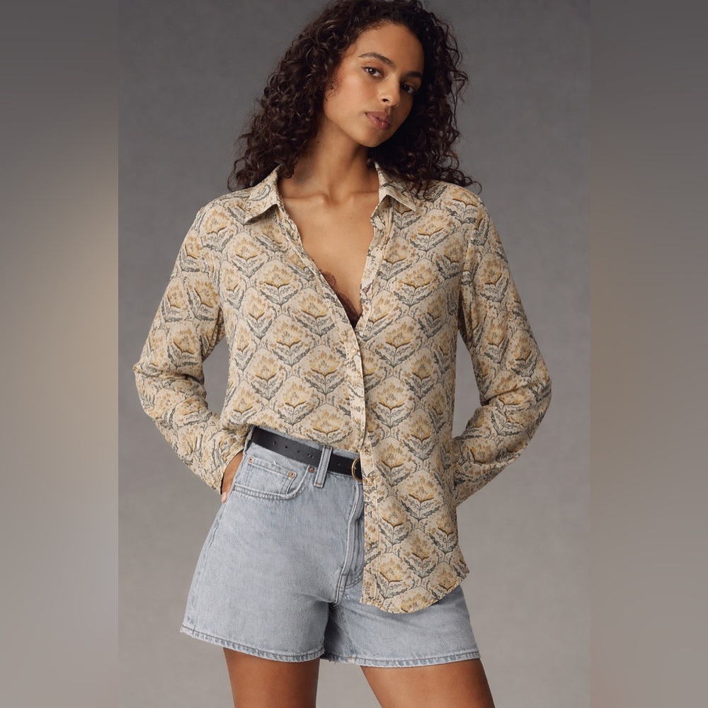 Pilcro The Romy Relaxed Button Down Boho Viscose Floral Top Size Small